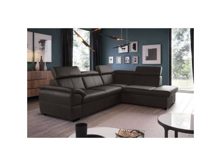 Canapé d'angle convertible en cuir italien de luxe 5/6 places TONY avec coffre chocolat angle droit