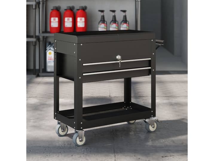 HOMCOM Chariot d'Atelier Noir Tiroirs Verrouillables 130x38x80cm