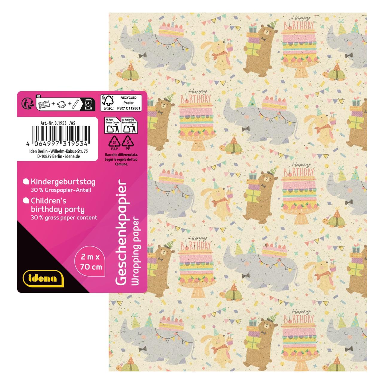 Idena Geschenkpapier Kindergeburtstag 70cmx2m Gras/Recycling (1x) (69094614)