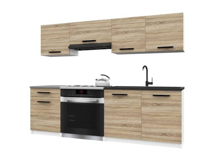 Belini Italia 1 Küchenzeile Küchenblock 180cm Sonoma Eiche Küchenset als gerade Küchenzeile, weiße Korpusse, DECOR ECONATURA Material, kratzfest, ohne Elektrogeräte, mit Arbeitsplatte