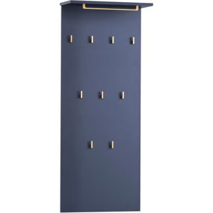 Schildmeyer Wandgarderobe Kent, 154052, Holz, 50 x 110,6cm, mit Kleiderstange & 9 Haken, nachtblau
