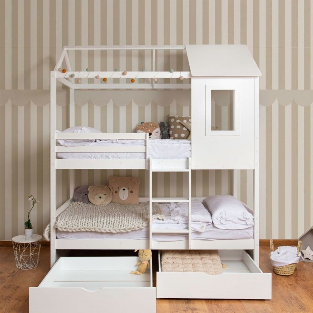 MueMue Litera + 2 cajones madera blanco 90x190/90x190cm