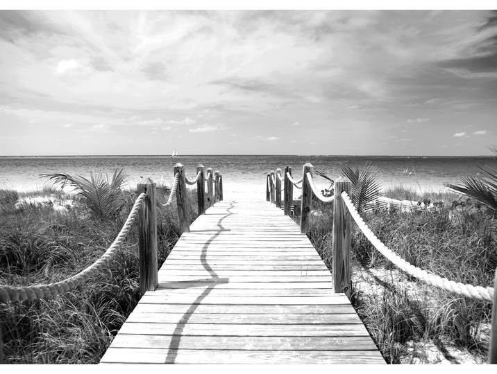 Fototapete PAPERMOON Strand Schwarz & Weiss , schwarz (schwarz, weiß), B:4,5m L:2,8m, Vlies, Tapeten, Fototapete