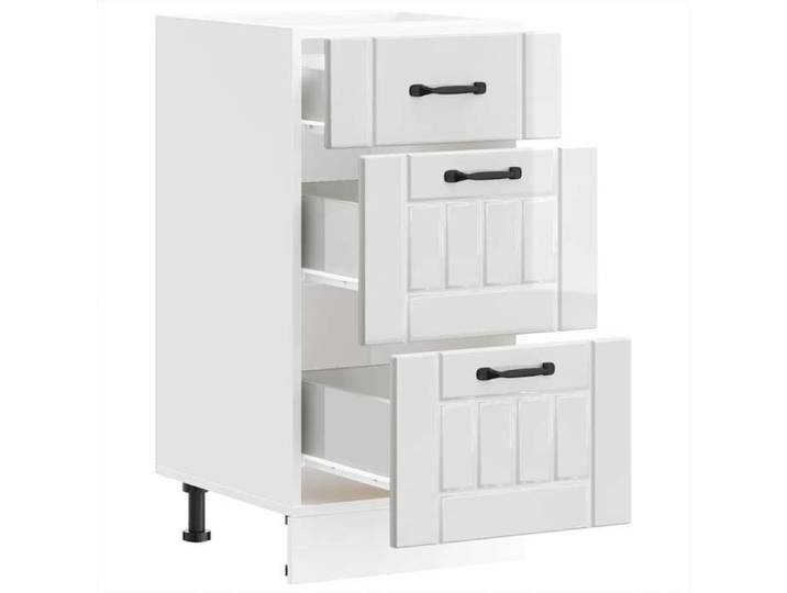 Printemps 2026 Soldes Buffet de cuisine - Meuble Rangement - Meuble bas - de cuisine « Lucca » Bois d'ingénierie blanc brillant 996
