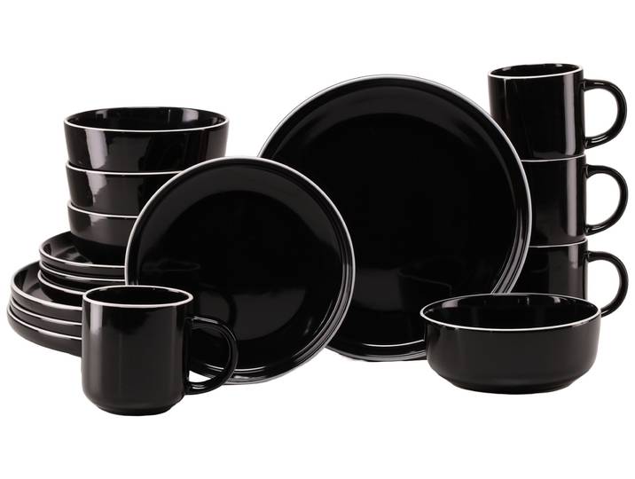 Kombiservice CREATABLE Nordic Gourmet, Service 16-tlg. , schwarz, 16, Steinzeug, Geschirr-Sets, Kombiservice, Minimalistisches Design, Glänzende Glasur, Nordische Ästhetik