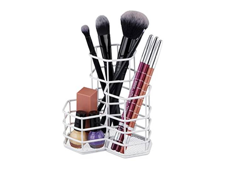 Relaxdays Porte-pinceaux pour Maquillage\, Organiseur cosmétique\, Porte-Brosse 3 pièces\, métal\, Blanc