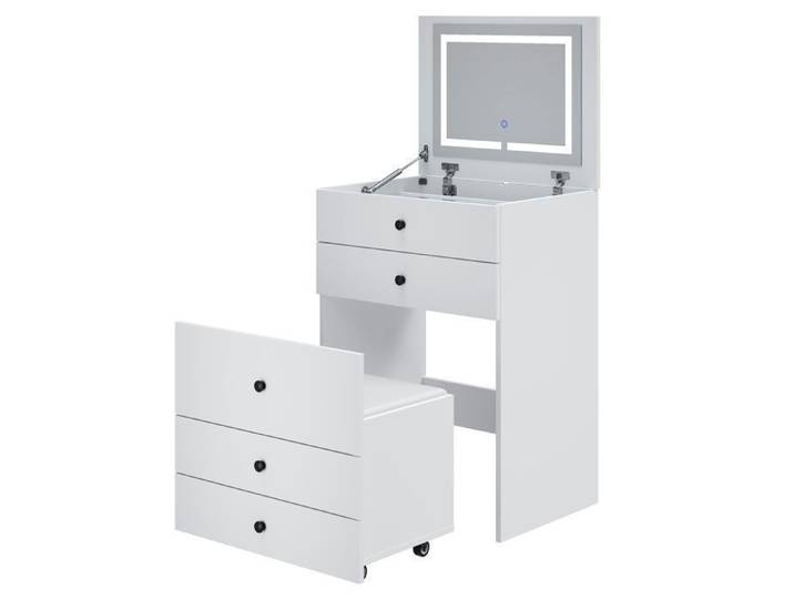 SIRHONA Coiffeuse Femme Blanc 60x45x83cm avec LED Lumière de Miroir et Tabouret avec Tiroir
