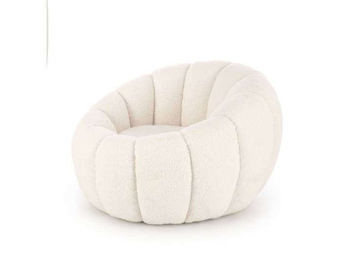 Fauteuil rond coquillage en tissu de polyester bouclette crème