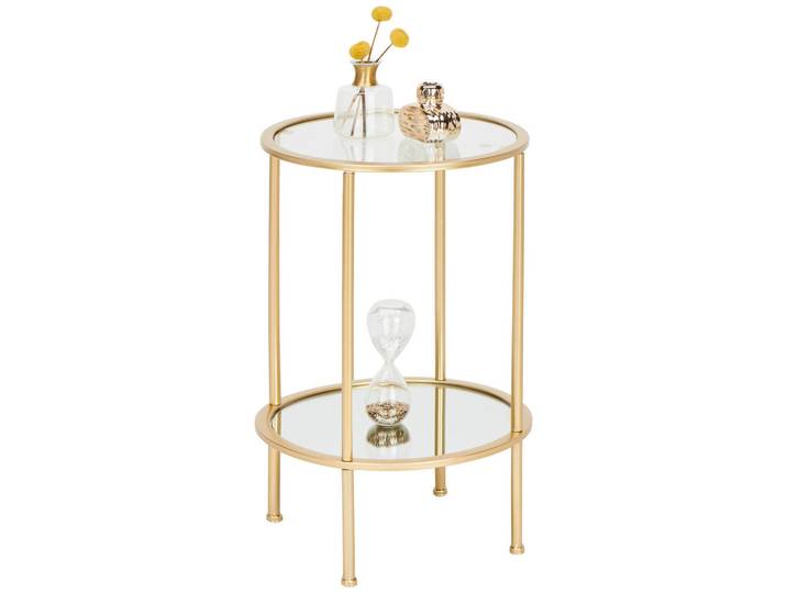 Beistelltisch, Goldfarben, Metall, Glas, rund, Rundrohr, 38x55x38 cm, Wohnzimmer, Wohnzimmertische, Beistelltisch, Beistelltische rund