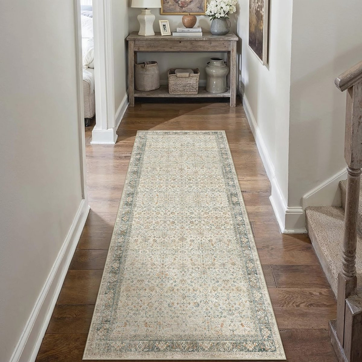 Vintage Vloerkleed Runner Beige Grijs - Rechthoekig - Polyester