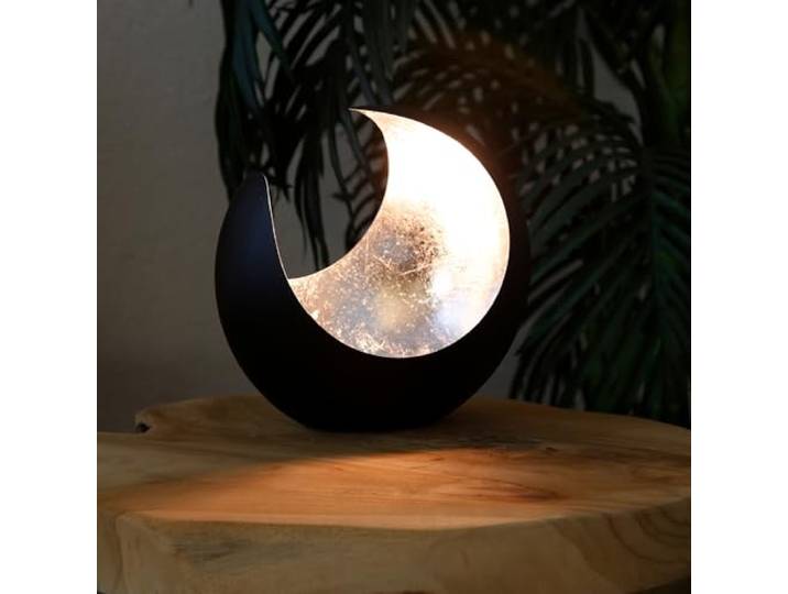 Maan Deco theelichthouder zwart halve maan zilver maan