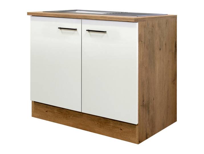 FlexWell Spülenunterschrank, Eiche, Magnolie, 100x85x57 cm, Made in Germany, individuell planbar, Küchen, Küchenmöbel, Küchenschränke, Küchenunterschränke
