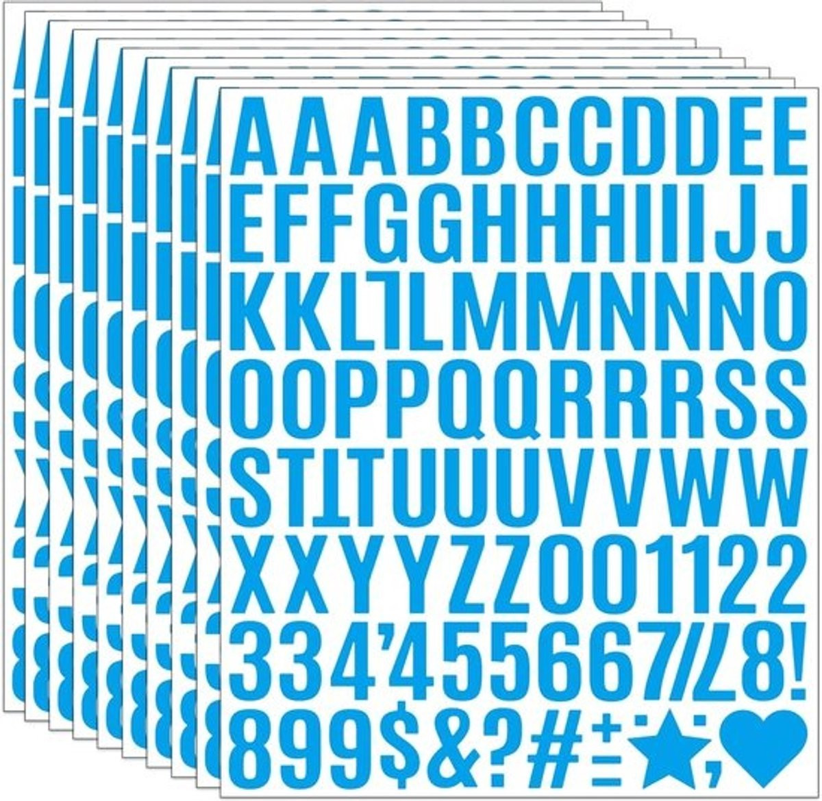 980 Stuks Zelfklevende Letterstickers en Cijfers - Blauw Weerbestendig Vinyl - 10 Vellen