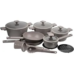 BerlingerHaus Design Kochset inkl. Kochbestesteck & Untersetzer, 15-teilig, taupe, Pfannenset + Topfset, Grau