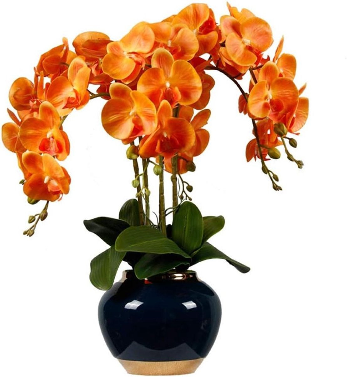 Oranje Kunstbloem Orchidee met zijden bloemblaadjes, 54 cm hoog