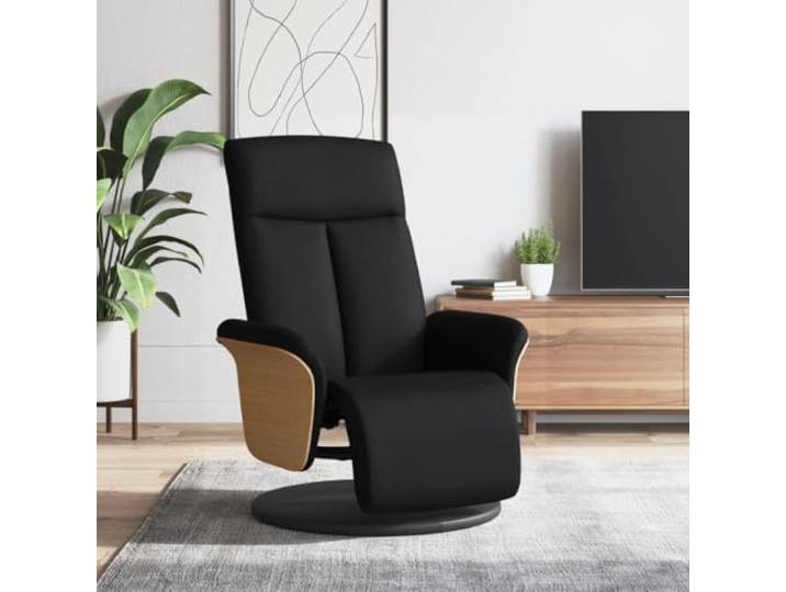 Relaxsessel mit Fußteil Stoff Schwarz Manuelle Liegefunktion 360 Grad Verstellbare Rückenlehne 105-125 Grad, dicke Polsterung, Sperrholz-Metall-Rahmen, atmungsaktiver Bezug, schlichte Optik