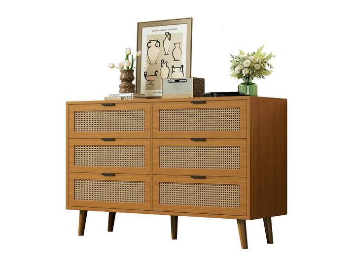 Stilvora Sideboard in Nussbaumfarben Kommode mit 6 Schubladen und Metallgriffe für Wohnzimmer, B120/T40/H76.5cm, Rechteckig, rund, 120x76.5x40 cm, Kleinmöbel, Kommoden, Sideboards