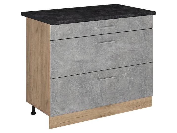 Küchenunterschrank Vicco R-Line Beton/Goldkraft Eiche 100 cm Arbeitsplatte Anthrazit, Model 71614