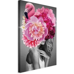 Leinwandbild Flamingo Girl Grau/Pink ca. 40x60x1,2cm