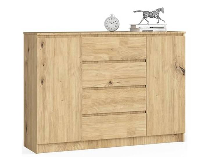 BDW - Kommode mit 4 Schubladen, Komodenschrank K140, Sideboard mit 2 Türen, Wohnzimmer Schlafzimmer Flur Möbel, Büroschrank, Robustes Material - 139x40x99 cm, Artisan-Eiche