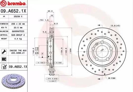 BREMBO 09.A652.1X Brake disc