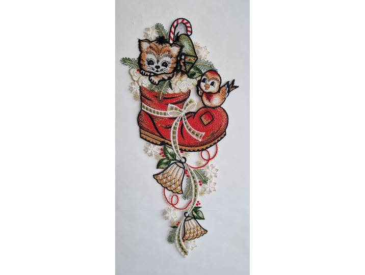 Fensterbild STICKEREIEN PLAUEN Fensterbild Katze im Stiefel , rot (bunt), Polyester, Fensterbilder, Fensterbild, echte Plauener Stickerei