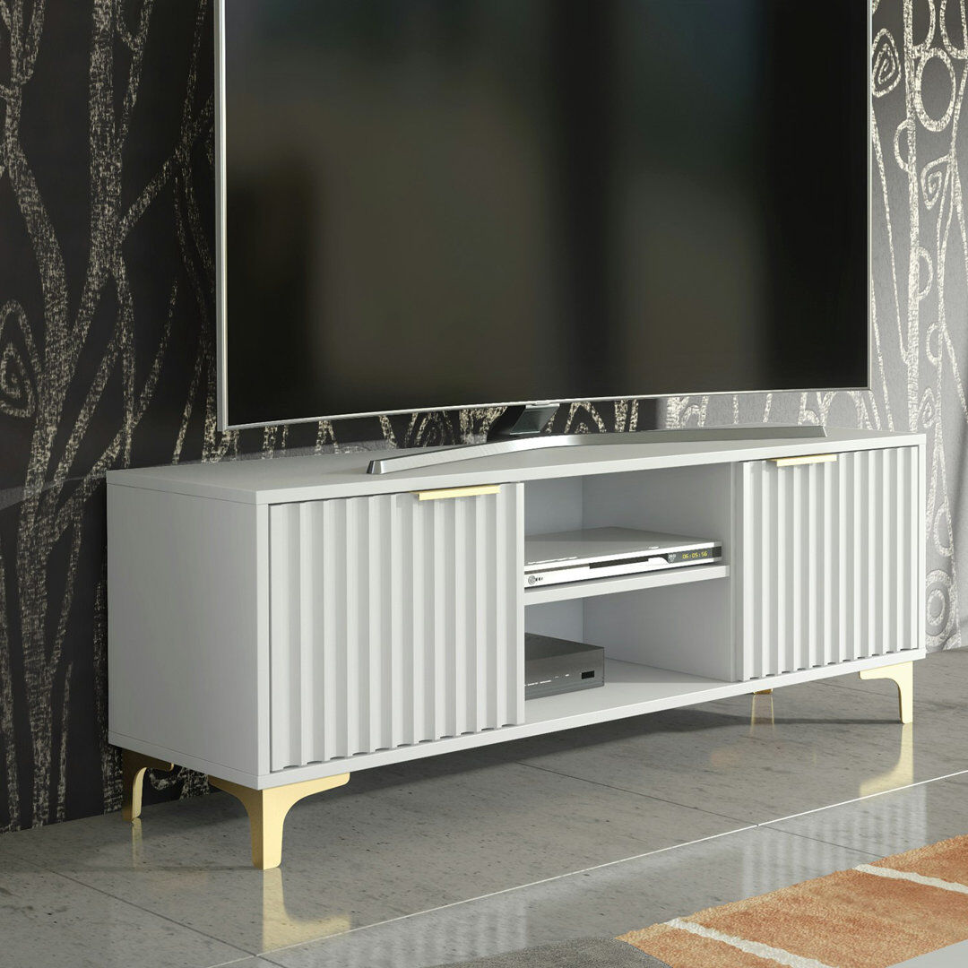 Fairmont Park MEX 120cm TV Stand & Sideboard with Gold Legs and Storage Cabinets White 48"