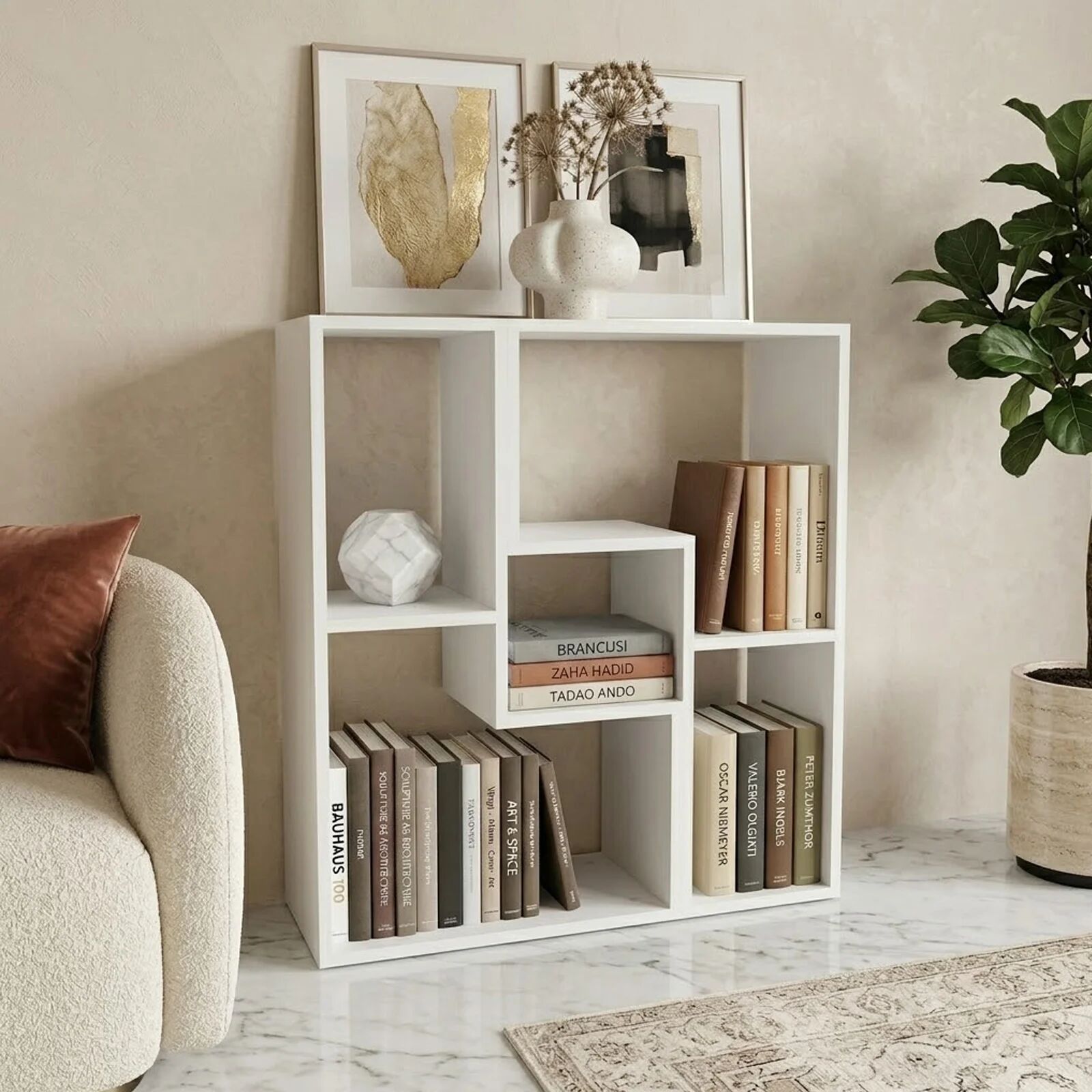 garneroarredamenti Libreria da parete 81x91h cm 5 vani a vista moderno multifunzione bianco Camaleo