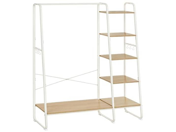 VASAGLE Porte-manteau sur Pieds\, Vestiaire\, 5 Étagères\, 6 Crochets Meuble Chaussure Entrée de Rangement\, Style Contemporain\, Blanc Mat et Blanc Nuage\, Collection COLTEN RGR116W09