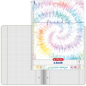 Herlitz Collegeblock New Batik Freedom, 400173296, A4, Innen- und Außenrand, 70 g/m², 80 Blatt, kariert