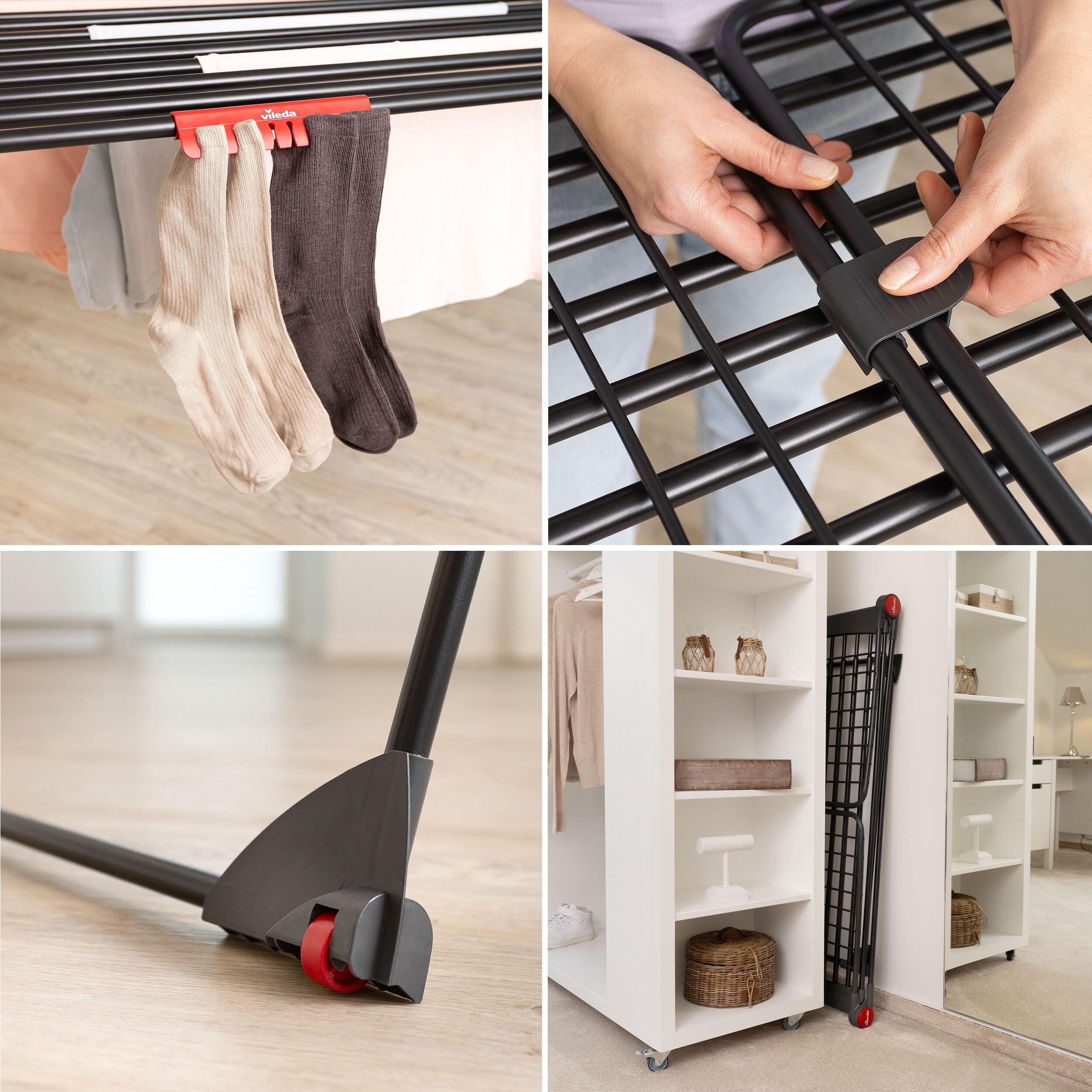 Wäscheständer VILEDA "Vileda INFINITY Flex Ultimate", schwarz, vileda infinity flex ultimate, B:304cm H:124cm T:57cm, Stahl, Wäscheständer, Wäscheständer, Ausziehbar auf 304 cm - für große Wäschestücke