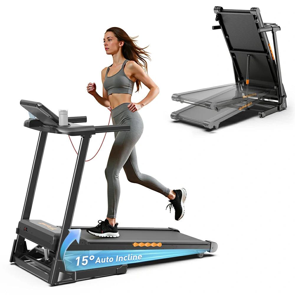 Formill FT61 Elektrisches Laufband 3,0 PS, bis 13,5 km/h, 15 % Steigung, LCD-Display, faltbar, stoßdämpfend, bis 136 kg belastbar
