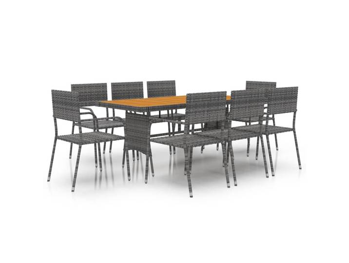 vidaXL Ensemble de jardin 9 pièces Poly rotin gris