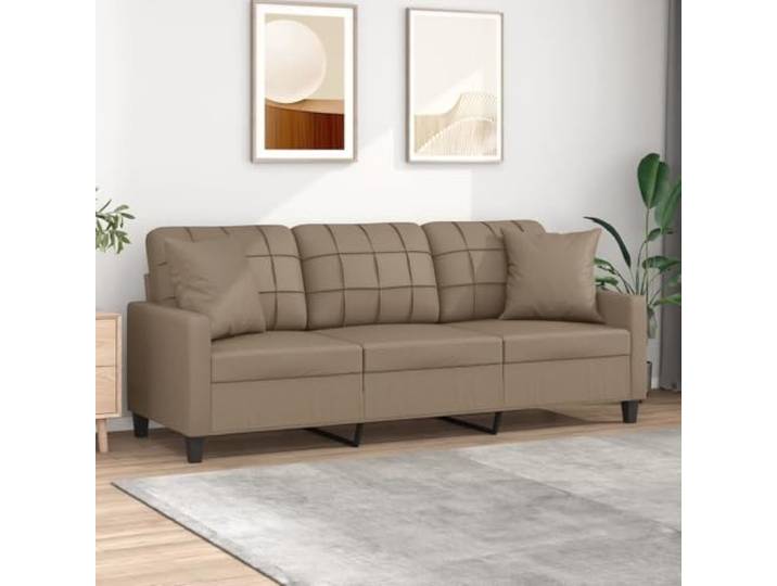 HEFZGDB 3-Sitzer-Sofa Cappuccino-Braun 180 cm Kunstleder Modernes Design mit Zierkissen Langlebiges Material Schmutzabweisende Oberfläche Robustes Metallgestell Bequeme Polsterung