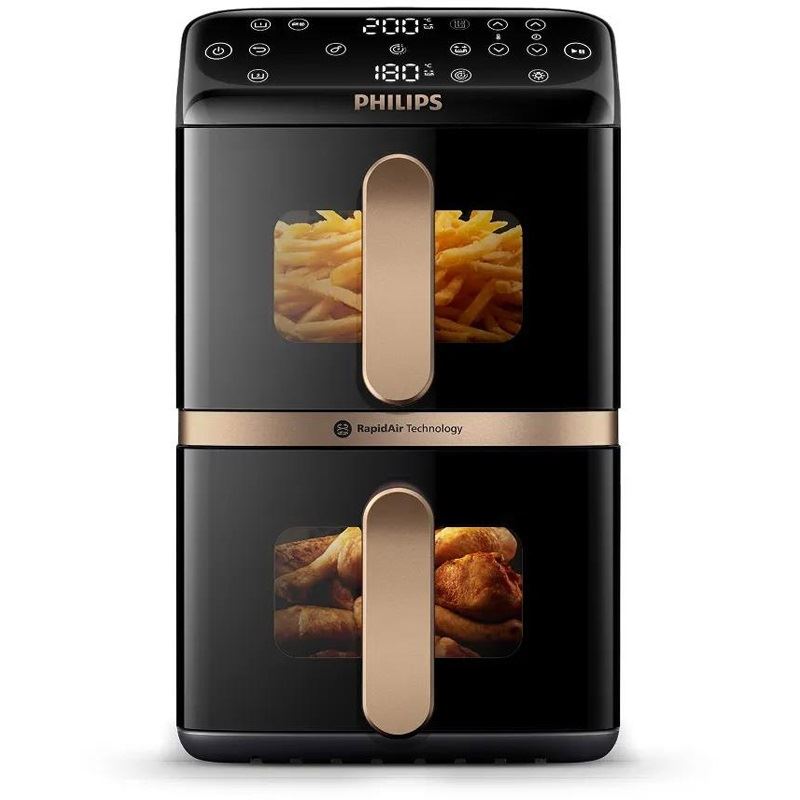 Philips Doppel-Heißluftfritteuse NA462/70 (schwarz, 2.750 Watt, 2 Körbe je 5 Liter)