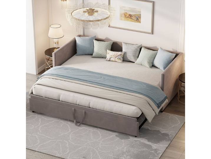 Canapé lit gigogne 90/180x200 lit 2 places convertible avec sommier à lattes Canapé Convertible Extensible tissu en velours gris