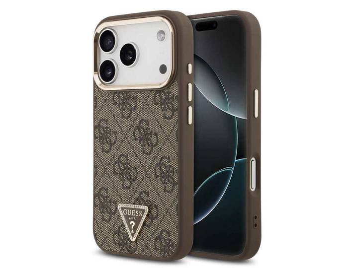 Guess 4G Coque MagSafe Logo Triangle pour iPhone 17 Pro / 18 Pro - Marron