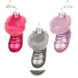 Christmas Decorations 1 Christbaumschmuck Glas 8,5cm Winterstiefel Figur zum Aufhängen - Weihnachtsbaum Anhänger Weihnachten Weihnachtsbaumschmuck Winter Schuh mit Pelz
