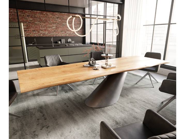 Esstisch Edge 300x100x4 Eiche Natur Cono Metallic Silber Live-Edge, Esstische, Baumkantenmöbel, Massivholzmöbel, Massivholz