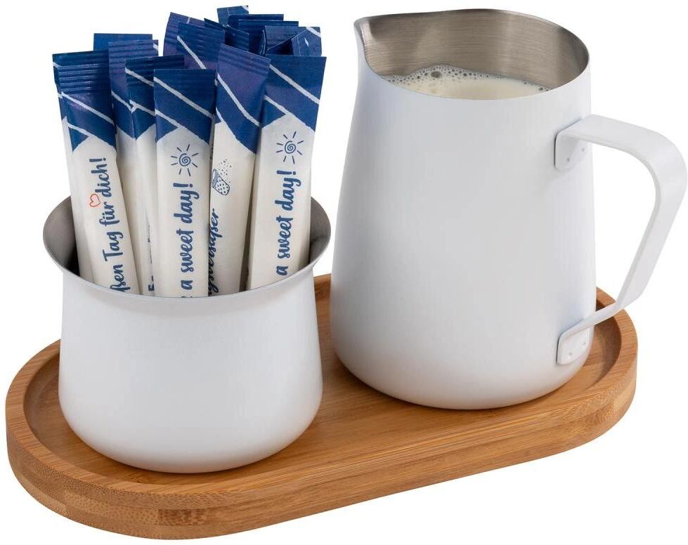 Milch- und Zuckerset APS, weiss (braun, weiß), 5, Bambus, Edelstahl, Holz, Geschirr-Sets, Milch- und Zuckerset braun, weiß 5