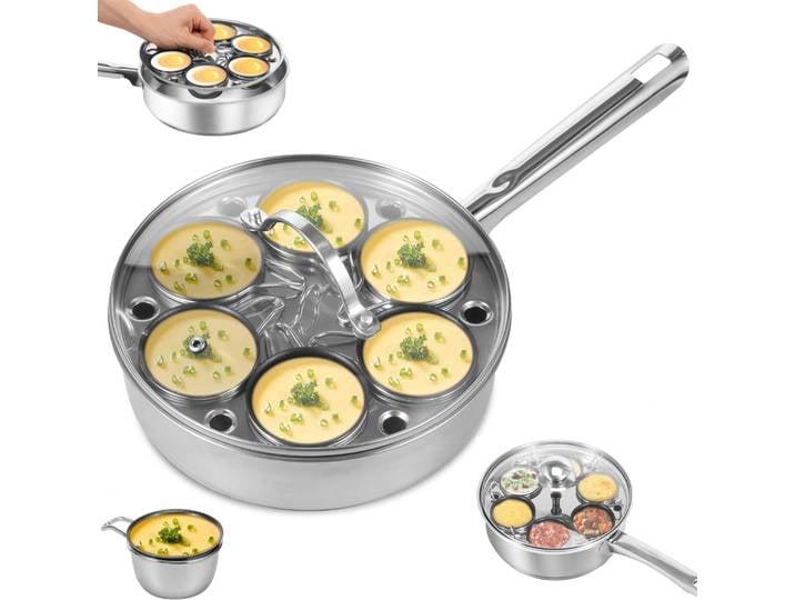 Poêle à œufs pochés en acier inoxydable, cuiseur vapeur universel pour œufs, compatible induction, pour petit-déjeuner et œufs à la vapeur