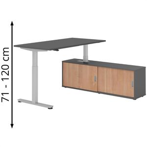 Hammerbacher Schreibtisch XMST, 29344, graphit, mit Sideboard, elektrisch verstellbar, 160 x 160cm