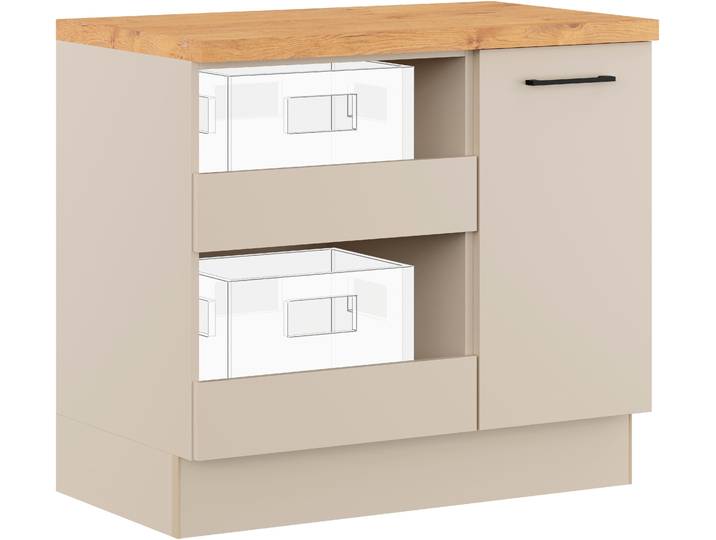 Mehrzweckschrank-Set IMPULS KÜCHEN Warschau , beige (kieselgrau mit vintage eiche, nachbildung), B:100cm H:91,8cm T:60cm, Dekorfolie, Holzwerkstoff, Kastenmöbel-Sets, Mehrzweckschrank-Set, Vielfältige Varianten verfügbar; kombinierbar mit anderen Artikeln