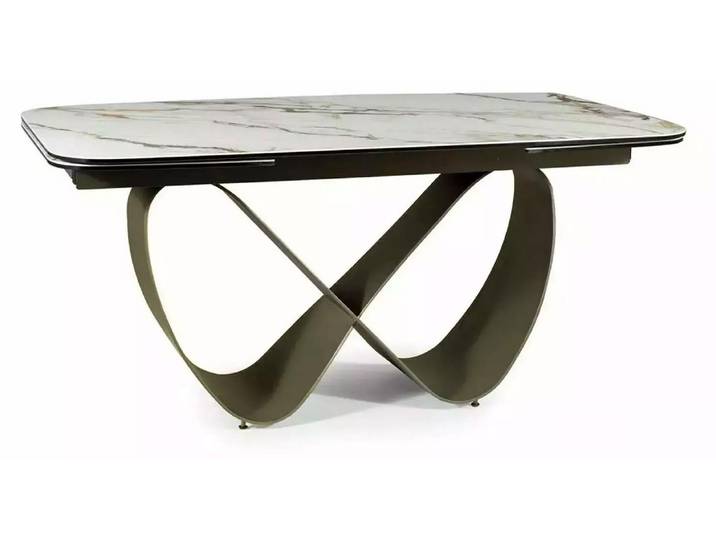 Esstisch Säulentisch Finity Ceramic 160-240x90x75cm Farbe wählbar ausziehbarweiß Marmor matt / Kupferpatina-Effekt