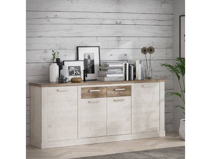 Enfilade - 212 cm 213 x 90 x 41cm Blanc/Beige/Marron