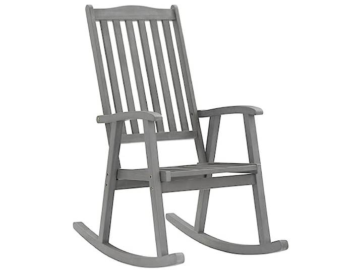SKTQYQO Schaukelstuhl aus grauem Massivholz Vintage-Design, inklusive Kissen, Akazienholz, für Wohnzimmer und Veranda