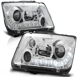 LED Tagfahrlicht Design Scheinwerfer passend für VW Bora 98-05 chrom