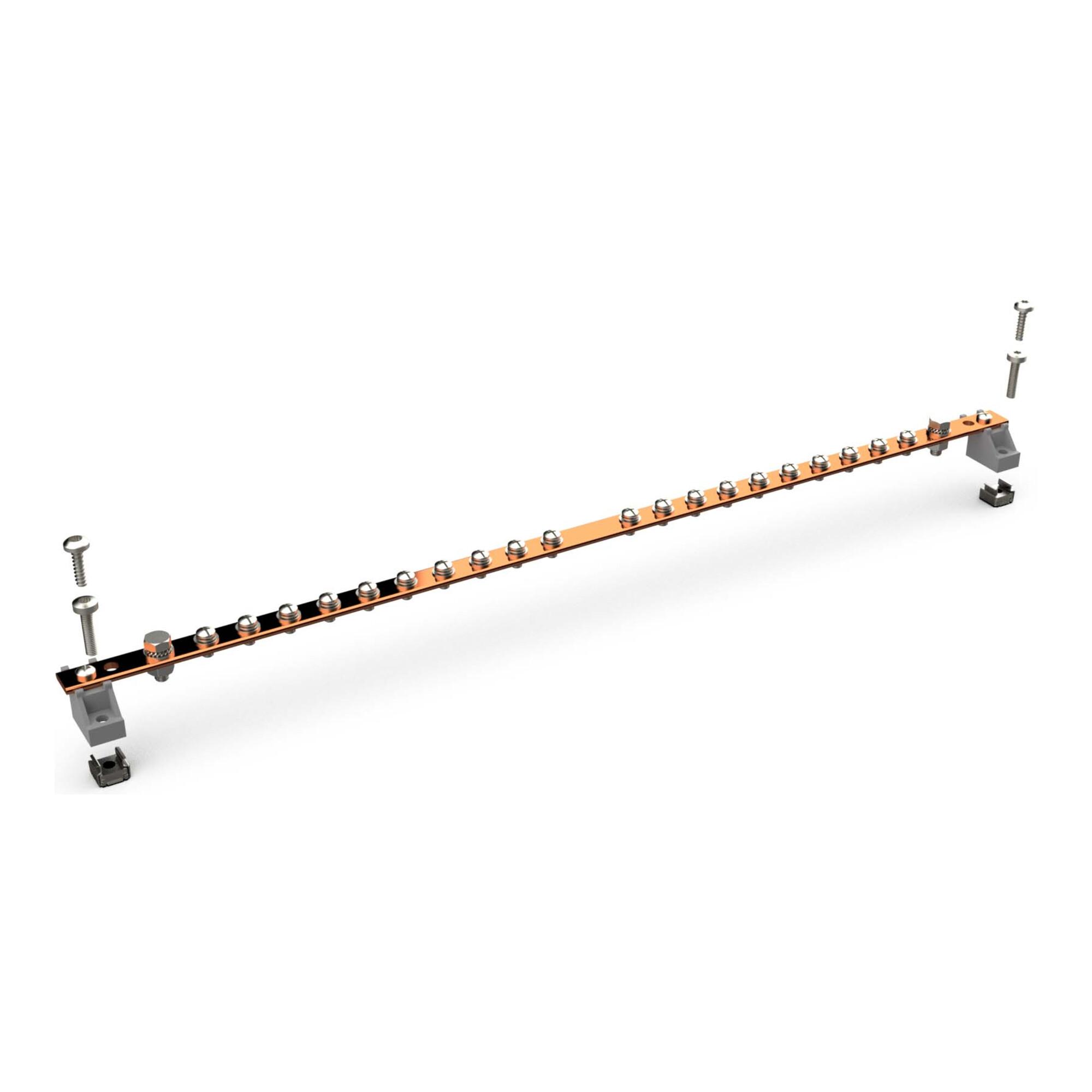Enoc EB19 Erdungsschiene Kupfer Schaltschränke Verteilerkästen | Montagewinkel Rückwand oder 19 Ebene | PE-Kennzeichnung | Schraubklemmen M5 (20x) M6 (2x) | 56594)