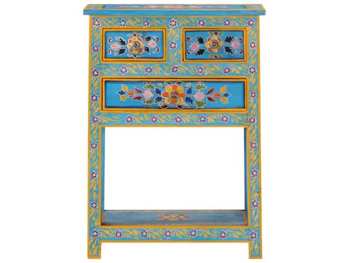 KTHLBRH Sideboard Türkis 55 x 30 x 76 cm Massivholz Mango 3 Schubladen, 1 Einlegeboden, handbemalt, buntes Design, großer Stauraum