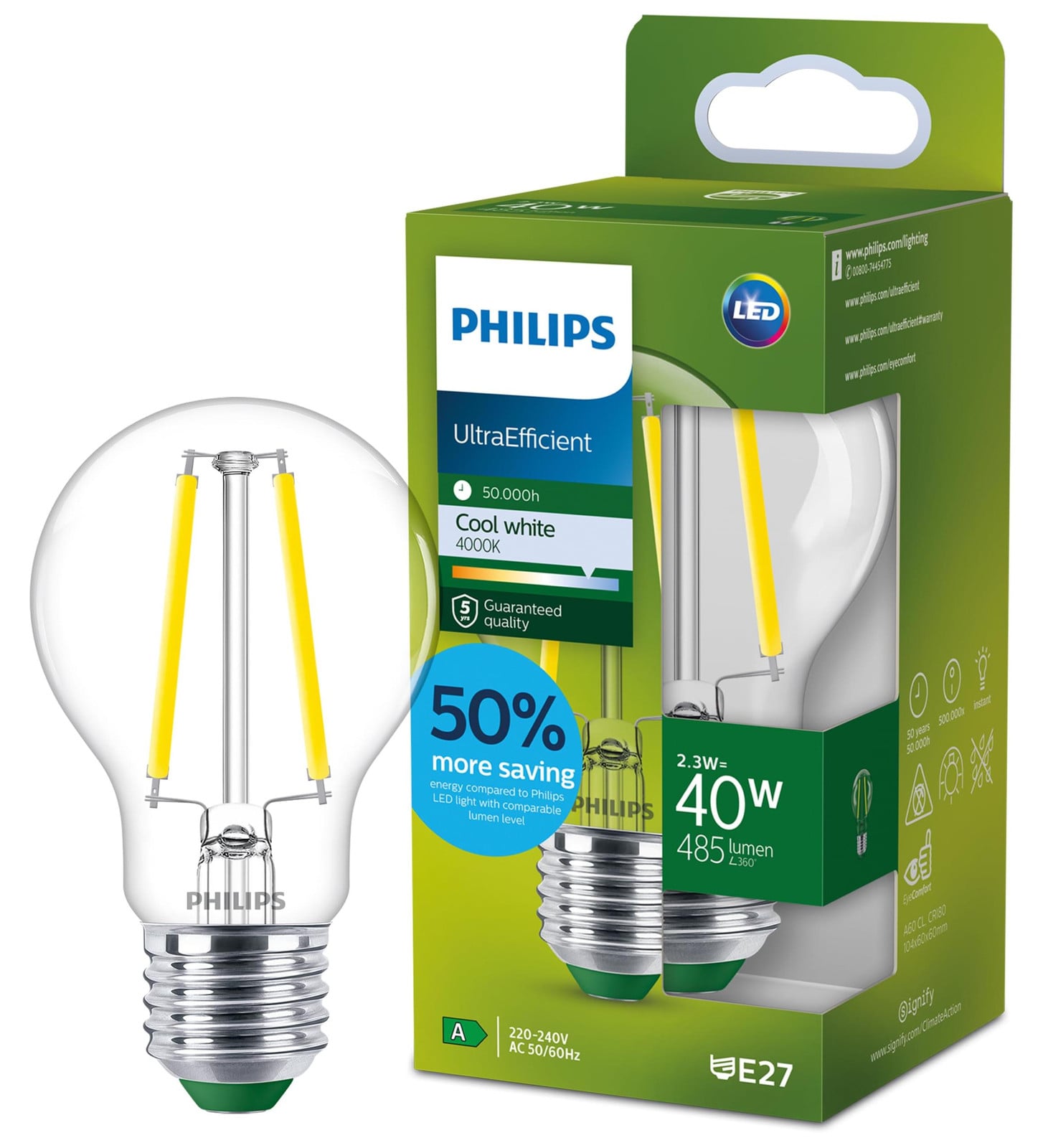 Philips LED gloeilamp A60 E27 koel wit 40W 485 lm